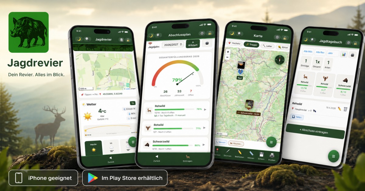 Jagdrevier Plus App – Revierkarte mit GPS, Jagdtagebuch und Abschussplan